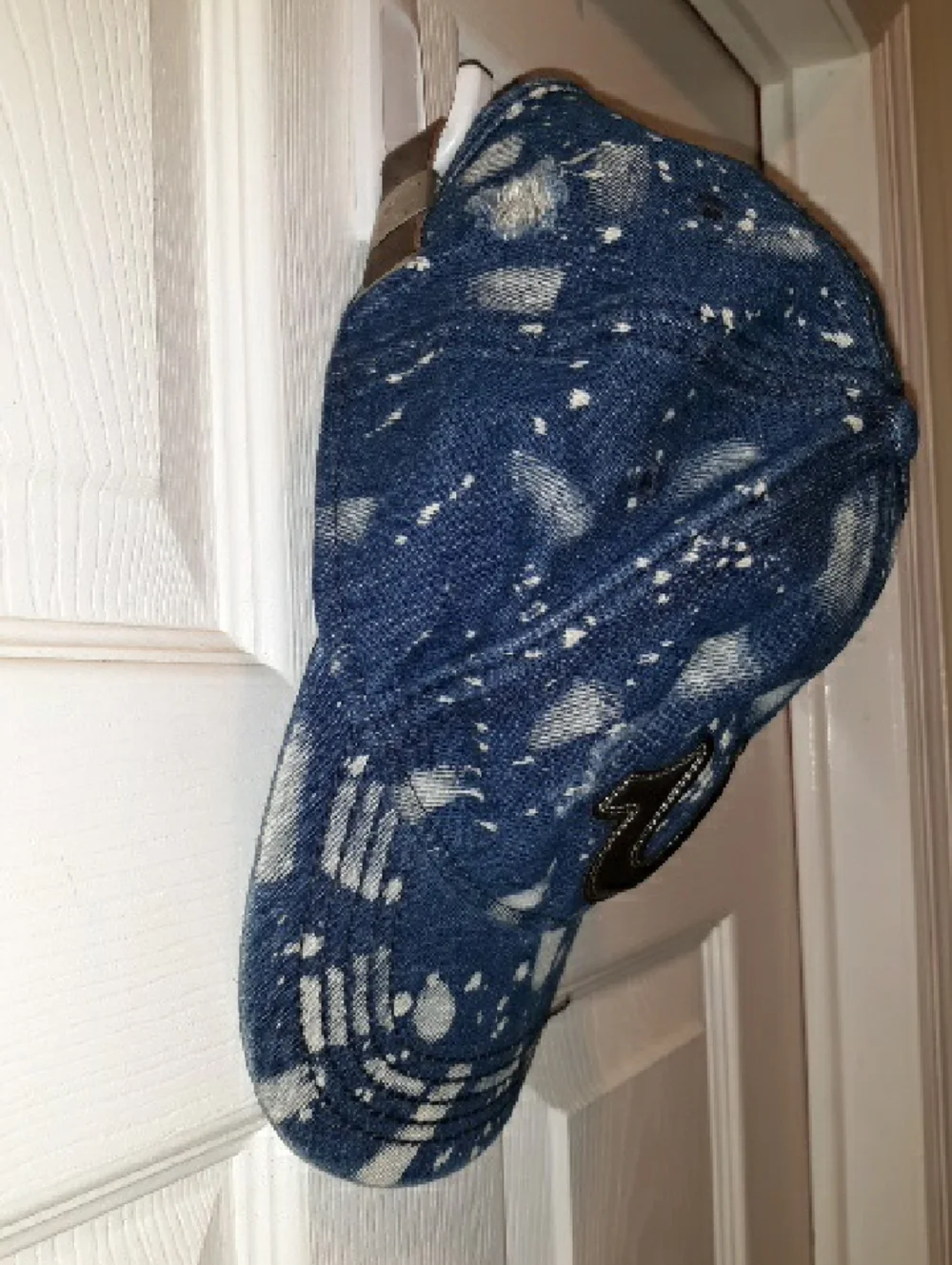 True Religion Logo Distressed/Spotted Blue Denim Hat